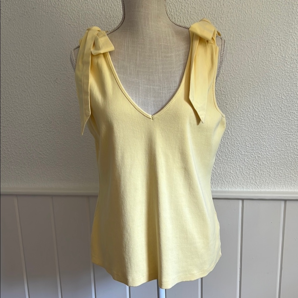 Maeve Pale Yellow Tie-Shoulder V-Neck Tank Top